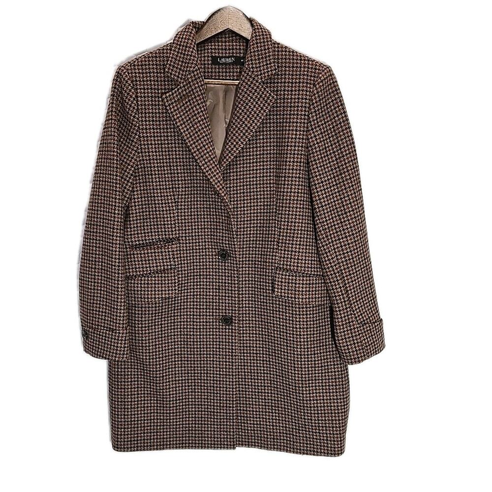 Lauren Ralph Lauren Houndstooth Wool Blend Walker Coat 12P Legacy Check Petite